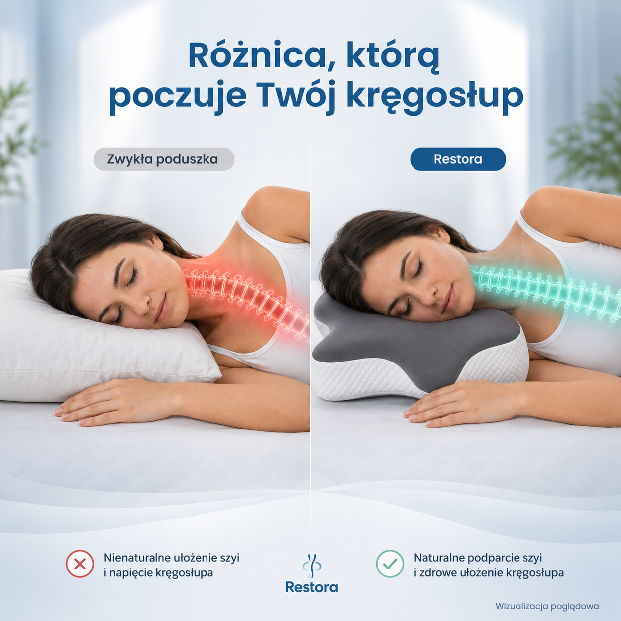 Restora – Ortopedyczna poduszka z pianki pamięciowej · Ergonomiczne podparcie karku