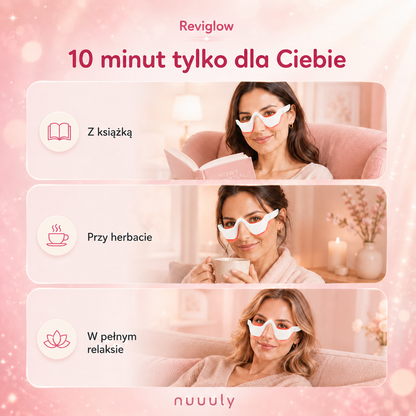 Reviglow – Masażer pod oczy z czerwonym światłem i EMS · 10 minut spa dla spojrzenia