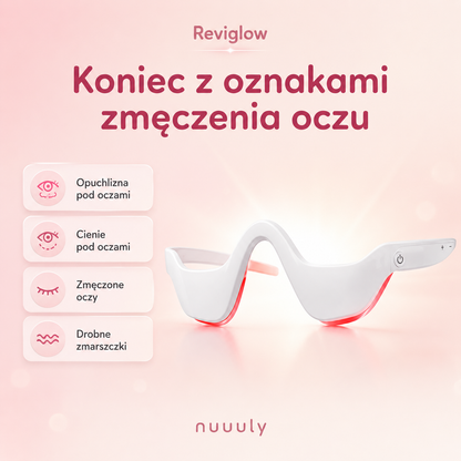 Reviglow – Masażer pod oczy z czerwonym światłem i EMS · 10 minut spa dla spojrzenia